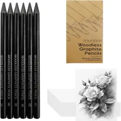Woodless Graphite Drawing Pencils Set,6 Black Lead Pre-Sharpened 2H HB, 2B, 4B, 6B 8B Degrees Coloring Pencils, 50PK Blank Watercolor Card for Sketching,Writing,Shading