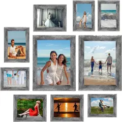 Picture Frames set with Two 11x14, Four 8x10, Four 5x7 Gallery Wall Frame Set,Collage Picture Frame,10Pack Farmhouse wood Photo Frames for living room Wall Gallery Decor or Desk,Rustic Black