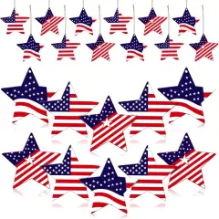48 Pcs Memorial Day Wooden Ornaments Decorations for Tree 4th of July
