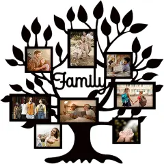 26x27 Inch Family Tree Picture Frame Collage Wall Decor, Rustic Family Tree Wall Decor for Home, Farmhouse Photo Collage Frame for Wall, Photo Frames Multiple Pictures Perfect for Modern Farmhouse Decor (Black)