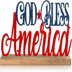 Patriotic God Bless America Metal Sign Rustic Table Decor Holiday Tiered Tray Decor