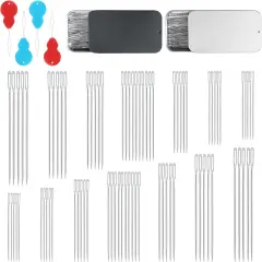 80 PCS Large Eye Sewing Needles, Two 7 Sizes Sewing Sharp Needles, Leather Needle Embroidery Thread Needle, Stainless Steel Yarn Knitting Needles with Threaders for Handsewing Art Crafts CJ