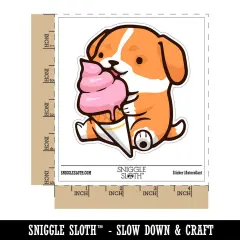 Water Bottle Sticker Set Cute Puppy Dog Licking Ice Cream Cone Cute Waterproof Vinyl Stickers Pack Decal, Skateboard, Laptop, Car, Window, Bumper - 5 Pack