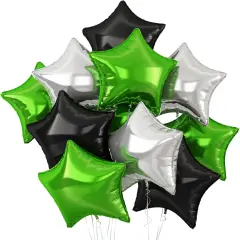 Black Green Star Balloons,10Pcs Black Silver Star Shaped Foil Balloons,18Inch Green Silver Helium Mylar Balloons for Graduation,Anniversary,Soccer Theme Brithday Party Decorations