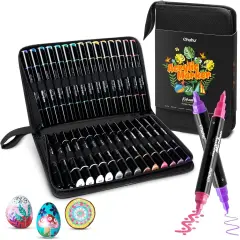 Ohuhu Acrylic Paint Markers 24 Metallic Colors 30 Pens: Dual Tips (Round & Fine) Acrylic Markers High Opacity Paint Pens Waterproof Lightfast for Rock Painting Eggs Wood Glass Ceramic - Kakaako