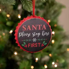 Northlight 4" Black 'Santa Please Stop Here First' Bottle Cap Christmas Ornament