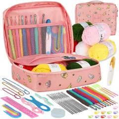 Crochet Kit for Beginners Adults, Crochet Kits Include Yarn, 59pcs Crochet Starter Kit for Beginners Kids,Ergonomic Crochet Hooks 2.0-6.0 mm, Lace Steel Needles 0.6-1.9 mm
