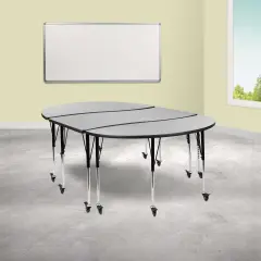 Emma and Oliver 3 Mobile Piece 86" Oval Wave Collaborative Grey Adjustable Activity Table Set