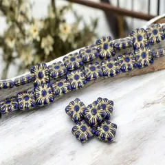 *13* 11mm Gold Washed Opaque Cobalt Square Zinnia Flower Beads