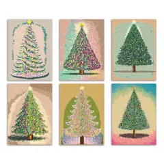 Vintage-Inspired Christmas Greeting Cards Boxed Set of 24 Holiday Notecards Featuring Retro Christmas Tree Designs, Perfect for Nostalgic and Festive Wishes
