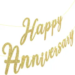 Happy Anniversary Banner Sign Gold Glitter Wedding Bunting Banner Flag