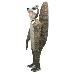 Child Squirrel Costume Jumpsuit with Headpiece, Blow-Up Tail & Nut &ndash; Fits Kids Size 7-10