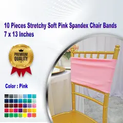 10 Pieces Stretchy Soft Pink Spandex Chair Bands 7 x 13 Inches