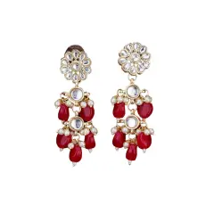 Indian Jhumka Earrings for Women - Large Floral Kundan Faux Pearls Drop Chanbali Earrings Indian Jhumki Ethnic Beaded Bollywood Style Dangle Earrings Jewelry for Bride Birthday Gift for Her RANI