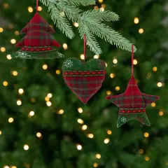 Northlight Plaid Heart, Tree and Star Christmas Ornaments - 5" - Red and Green - Set of 3