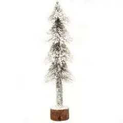 20" White Freestanding Heavy Snowy Pencil Tree with Wood Slice Base