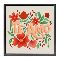 Stupell Industries Te Amo con Flores Rojas Framed Floater Canvas Wall Art Black Floater Frame