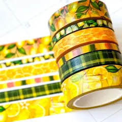 Summer Lemonade Green & Yellow Lemons Washi Tape Set August 2024 - W113