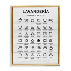 Stupell Industries Gu&iacute;a de Lavado de Ropa, Blanco Framed Floater Canvas Wall Art Gold Floater Frame