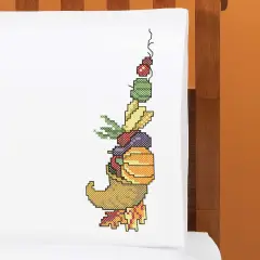 HerrschnersBountiful Thanks Pillowcase Pair Stamped Cross-Stitch Multi