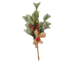 Brush Pine With Red Bells Pick, 16"