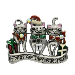 Silver Finish "Friends Are the Greatest Gift" Cat Pin Brooch