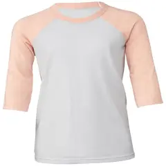 Bella + Canvas&reg; Youth Three-Quarter Sleeve Baseball T-Shirt - 3200Y WHT/ HTHR PEACH