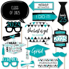 Big Dot of Happiness Teal 2025 Graduation Party Photo Booth Props Kit - 20 Count