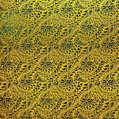 1 Yard Traditional Polynesian Tattoo Water Lily Design Fabric, 100% Polyester Foil, 36in L x 60in W Yellow/ Green