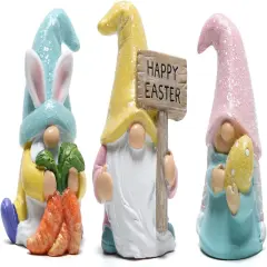 Set of 3 Easter Gnomes Decor - Resin Bunny Handmade Spring Elf Gifts for Kids/Women/Men, Decorations for The Home Party