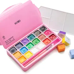 Gouache Paints Set, 18 Colors, 30g, jelly gouache paint set, Non Toxic Paint for Canvas and Paper, Art Supplies for Professionals, and More (Pink Case)