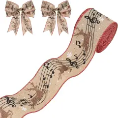 Christmas Deer Wired Ribbon Musical Note Burlap Jute Ribbon Wreath Ribbon for Xmas Home Decor,Gift Wrapping Bow Making DIY Crafts