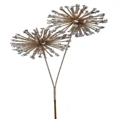 24" Platinum Glitter Sequin Double Starburst Ball Spray &ndash; Festive Christmas Floral Pick