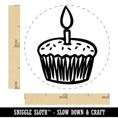 Sprinkled Birthday Cupcake with Candle Self-Inking Rubber Stamp for Stamping Crafting Planners Purple