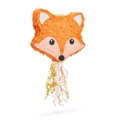 Pull String Fox Pinata for Woodland Baby Shower Decorations, Birthday Party (Small, 16 x 13 x 3 In) Orange