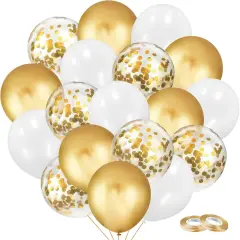 Gold and White Balloons Set, 90Pcs Gold Balloons 12 Inch White and Glod confetti Latex Balloons