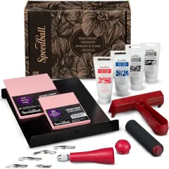 Block Printing Fabric Deluxe Kit, 14 Pieces, Includes Inks, Brayer, Bench Hook, Lino Handle and Cutters, Speedy-Carve Relief Blocks