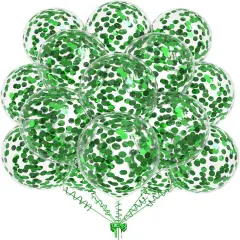 50pcs Green Foil Confetti Balloons,12 inch Latex Balloon with Green Confetti Inside for Birthday Family Party Wedding Party Baby Shower Decoration Supplies