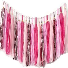Tissue Paper Tassels Paper Tassel Garland Banner Table Decor Party Tassels Banner Wedding Birthday Baby Shower Nursey Party Decorations Supplies (20, Rose Gold+Pink+Rose Red+Lt-Pink)