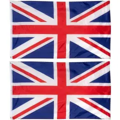 2-Piece Uk Flags - Outdoor 3X5 Feet United Kingdom Flags, British National Flag Banners, Double Stitched Polyester Flags with Brass Grommets, Decorations for Parties and Festivals, 3 X 5 Feet Multicolor