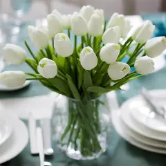 30pcs Real Touch Tulips PU Artificial Flowers, Fake Tulips Flowers for Arrangement Wedding Party Easter Spring Home Dining Room Office Decoration. (White, 14" Tall)