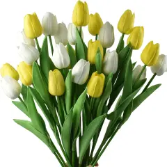 24pcs Artificial Tulips Flowers Fake Faux PU Tulip Bouquet Real Touch Flower Arrangement