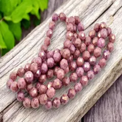 *25* 8mm Gold Lustered Opaque Mauve Fire Polished Round Beads