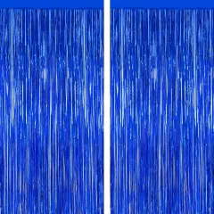 2 PCS Tinsel Backdrop, 3.28 FT x 7.05 FT Dark Blue Backdrop Curtains, Metallic Passover Fringe Curtains Party Streamer, Navy Blue Party Supplies Party Decorations Photo Props