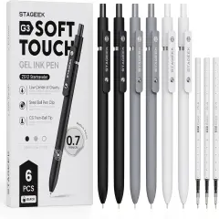 Black Gel Pens, 6Pcs Fine Point Smooth Writing Pens with 3 Extra Refills, Quick Dry Black Ink Pens for Journaling, Office, Note Taking, School Supplies, Nurse Aesthetic(Black Gray White)