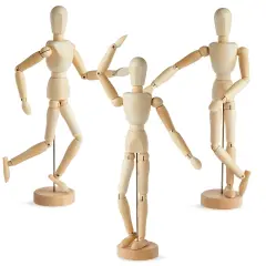 3 Pack Posable Art Figure Model, Flexible Wooden Drawing Mannequin for Artists, Sketching (13 in) Brown