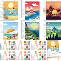 8 x 10 Inch Pre Drawn Canvas Painting with Easel Kits(Landscape)