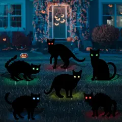 6Pack Black Cat Halloween Decor Yard Signs, Scary Cat Silhouette