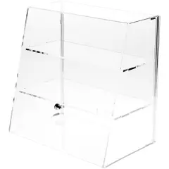 Plymor Clear Acrylic Locking Display Case with Slanted Front and Sliding Back, 2 Flat Shelves