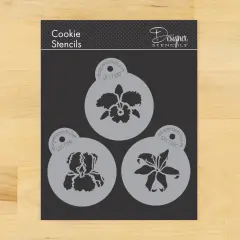 Exotic Flowers Cookie Stencil Set: Orchid, Iris, Lily | C738 by Designer Stencils | Cookie Decorating Tools | Baking Stencils for Royal Icing, Airbrush, Dusting Powder | Reusable Plastic Food Grade Stencil for Cookies | Easy to Use & Clean Stencil